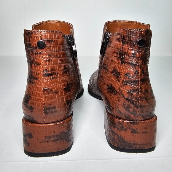 Franco Sarto Nico Ankle Boots Faux Croc Espresso Brown Block Heel Size 10 - Picture 5 of 11